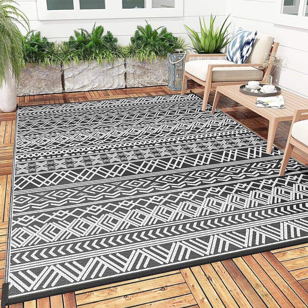 MontVoo-Outdoor Rug Carpet Waterproof 5x8 ft Reversible Patio Rug RV Camping Rug-Plastic Straw Rug Outside Indoor Outdoor Area Rug for Patio Clearance Balcony Picnic Beach Deck-Outdoor Decor Boho