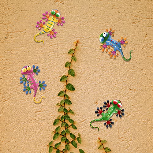YEAHOME 4 Pack Metal Geckos Inspirational Wall Art: A Colorful Addition to Your Outdoor Decor
