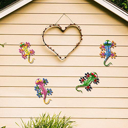 YEAHOME 4 Pack Metal Geckos Inspirational Wall Art: A Colorful Addition to Your Outdoor Decor